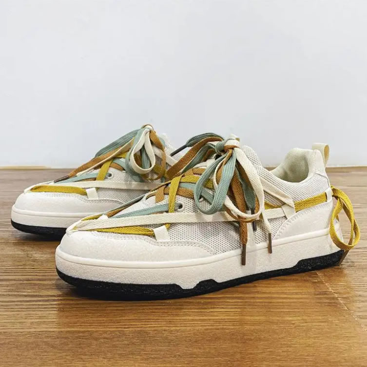 Women's Sneaker High Sole Color Block Lace-Up Sports Shoes
