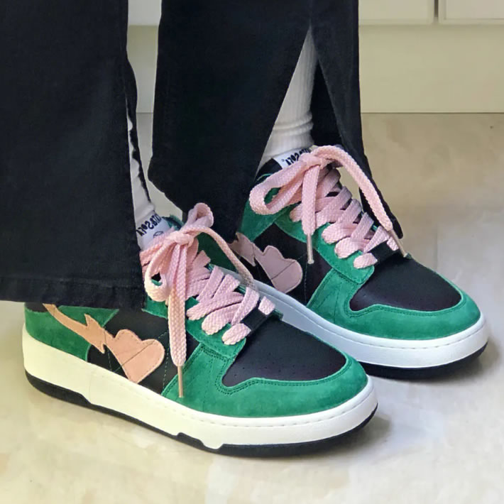 Women's Sneaker High Sole Color Block Lace-Up Sports Shoes